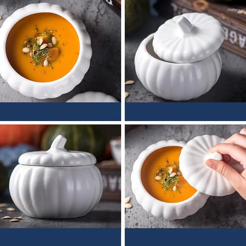 Schüsseln Kreative Kürbisform Keramik Suppenschüssel mit Deckel Kleine Reisküche Geschirr Obstsalat Mischen Dessert