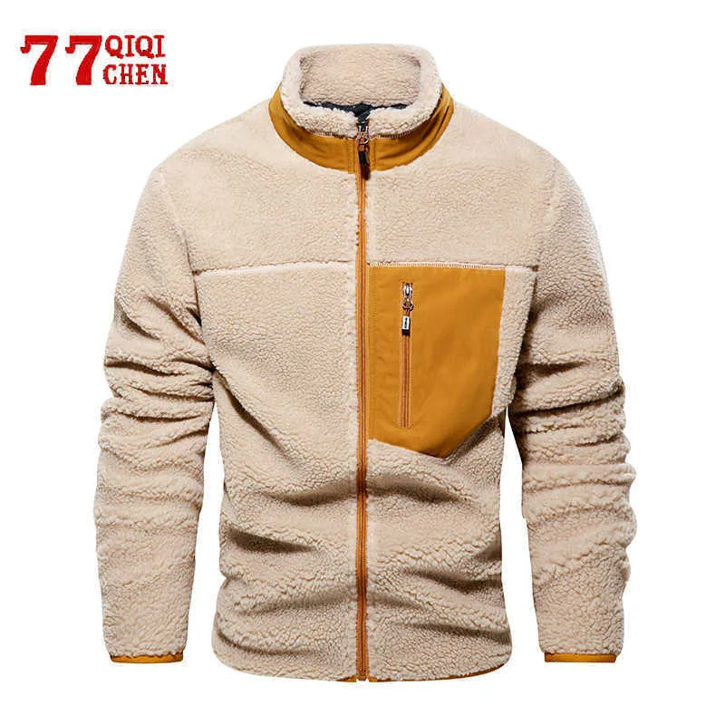 Men's Fur Faux Fur Autumn Winter Thick Lambswool Jacket Men Casual Loose Zipper Fleece Jacket Male Winter Warm Block Color Windproof Coat 2021 T221007