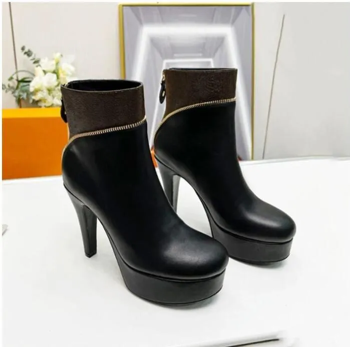 Efterglödplattform ankelstövlar kvinnor designer hög häl boot back zip mode booties svart brun läder lady bröllop parti casual8