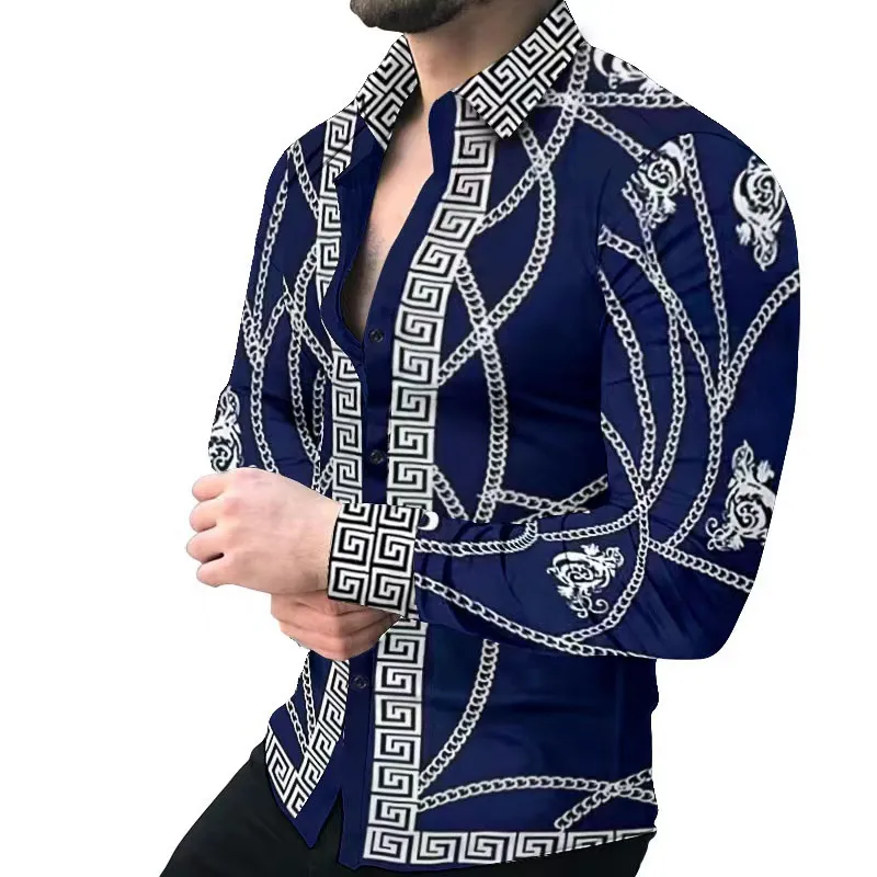 masculino bot￣o para baixo de manga comprida camisa de inverno estilo ￩tnico letra impress￣o camisetas homens camisa casual slim comercial vestido social hemd party smoking blusa