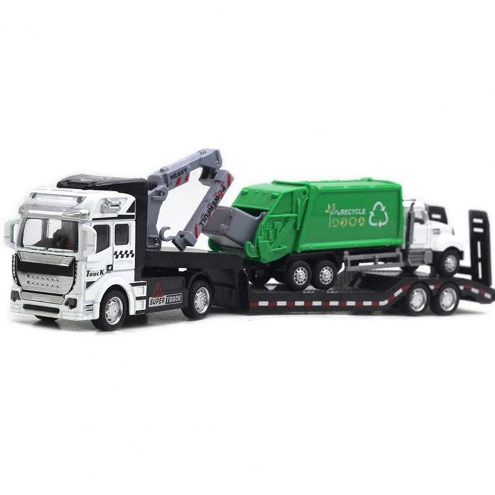 Diecast Cars Creative Flera design Pull-Back Style 1/50 Scale Trailer Garbage Truck Sanitation Car Model For Child Kids Toy 1017