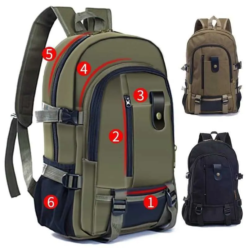 Bolsa de caminhada Mochila Mochila 2022 New Canvas de grande capacidade Backpack Backpack Back Backpack Man L221014
