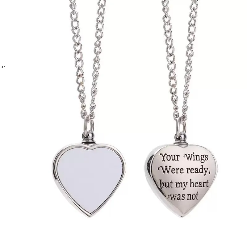 Memory Sublimation Blank Necklaces for Dad Mom Grandma Angel Wings Love Heart Cross Ashes Keepsake Pendant Blanks with Funnel GCB16471