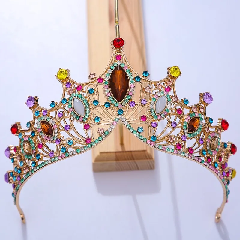 크리스탈 화려한 기하학적 크라운 Tiaras 빈티지 모조 다이아몬드 여성을위한 신부 웨딩 헤어 액세서리 보석