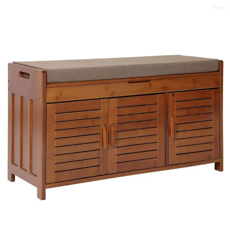 Clothing Storage Bamboo Shoe Rack Bench Benches Entryway Cabinet Hallway Bedroom Detachable Cushion With Hidden Compartment