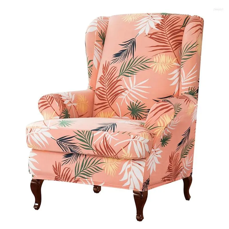 Chair Covers Wing Slipcovers Stretchy Wingback Armchair Detachable Spandex Leaves Printed Furniture Protector Sofa Cover