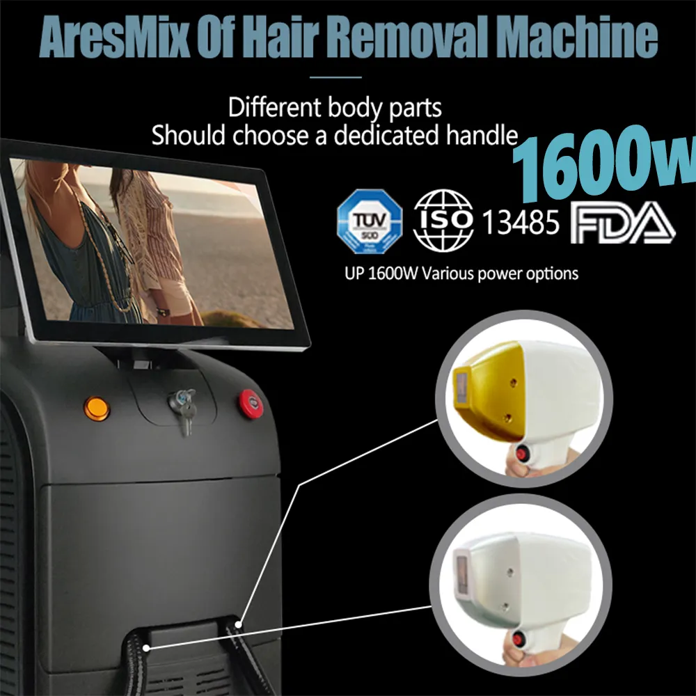 Profissional permanentemente 3 comprimento de onda Dimless a laser Máquina de remoção de cabelo DK20 1600W Diodo laser para pele escura