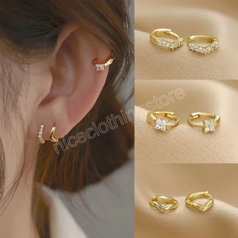 Pendientes de aro de circón de cristal para mujer, pendiente de cartílago Huggie, acero quirúrgico, Color dorado, hélice, Tragus, Piercing en la oreja, joyería