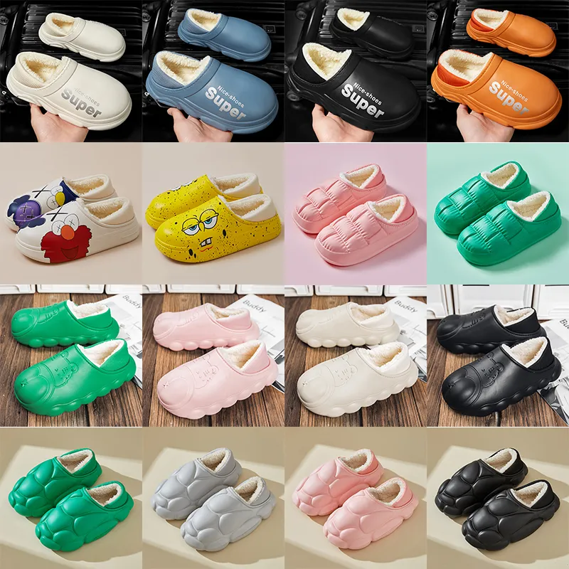 Pantofole di cotone Scarpe calde Cartone animato ordinario Irregolare Graffiti ad acquerello Peluche per interni ed esterni Stivali da neve invernali da coppia Donna Uomo Taglie grandi EUR36-45