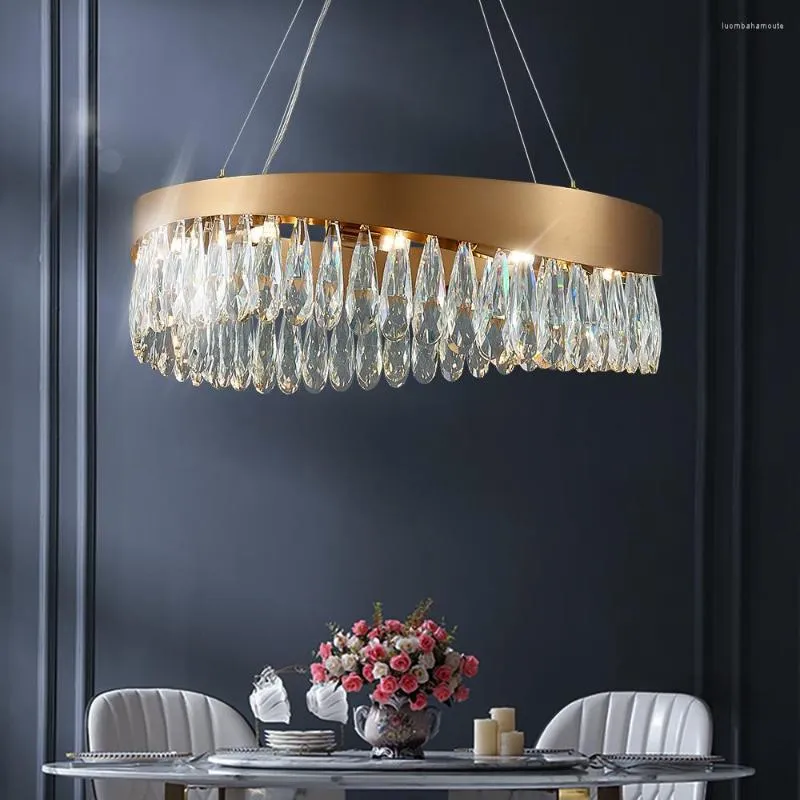 Ljuskronor Creative LED Crystal Chandelier Gold Metal Lighting Fixtures Round Suspension Lamps For Dining Hall Living Room Kitchen Island