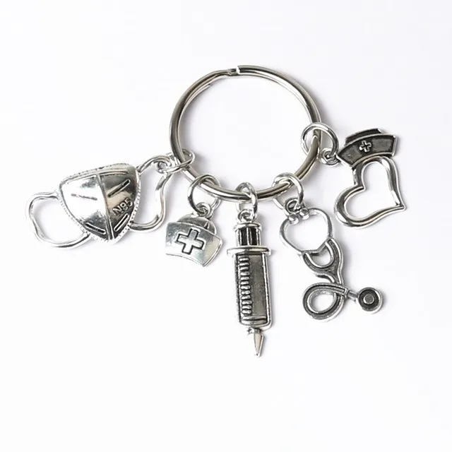 Masksjuksköterska CAP -sprutan Stetoskop Nyckelkedja DIY Gift Creative Doctor's Nurse's Day Keyring Pendant Unisex