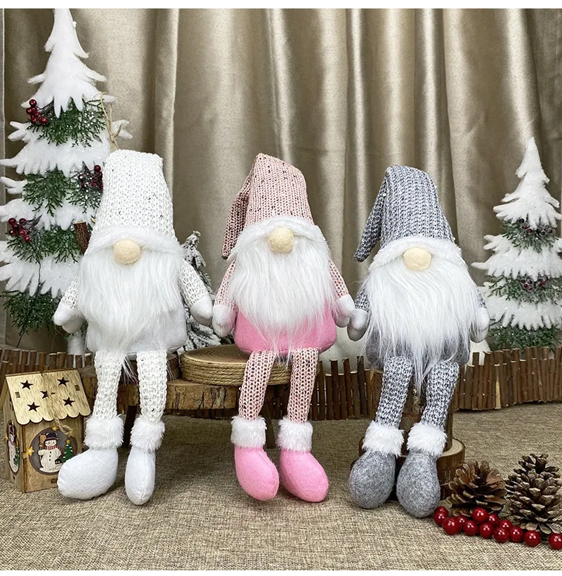 Christmas Faceless Gnomes Hang Leg Swedish Figurines Handmade Christmas Gnome Plush Dolls for Ornaments Gifts Kids Xmas Decoration FY7983