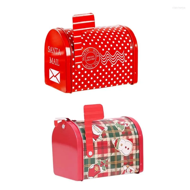 Juldekorationer Santa Claus Candy Box Iron Storage Organizer Tin Mailbox Ornaments Kids Gift M6ce