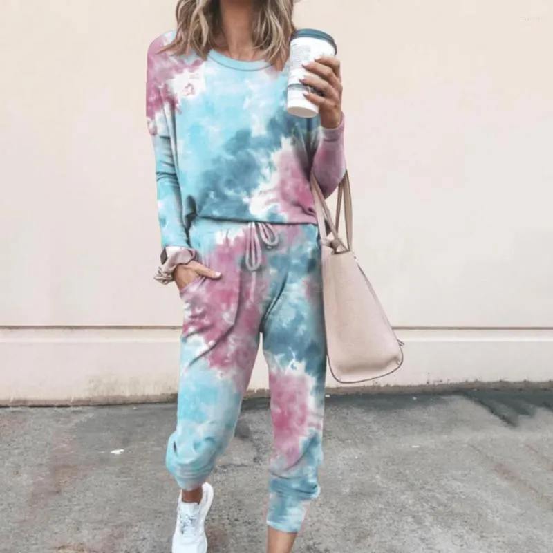 Kvinnors tvåbitar byxor Sätt mode Kvinnor Tie Dye Jogger Suit Fall Winter Casual Tracksuit Mid midja damkläder