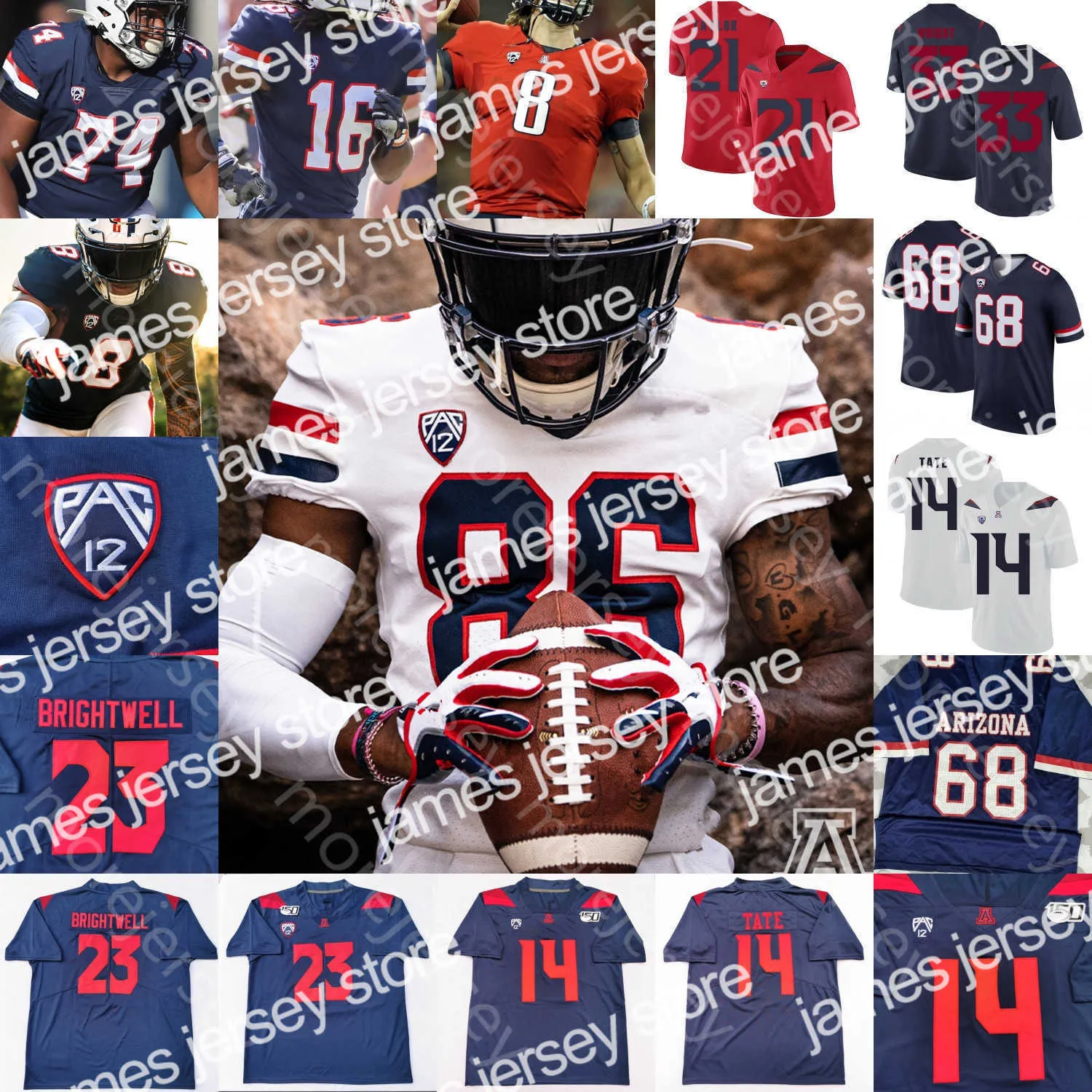 Jerseys de futebol Custom Arizona Wildcats Futebol Jersey College Rob Gronkowski Nick Foles Khalil Tate Gary Brightwell Taylor Cunningham Berryhill III Harris