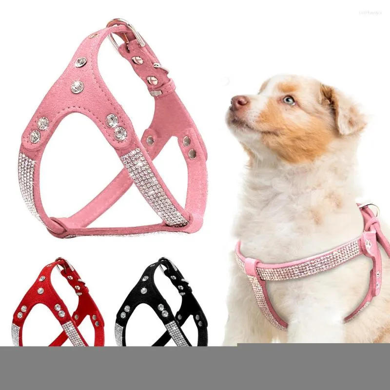 Collari per cani Pettorina in morbida pelle scamosciata con strass Pet Puppy Cat Vest Pettorine per cani di taglia piccola e media Chihuahua Perros Mascotas Cachorro