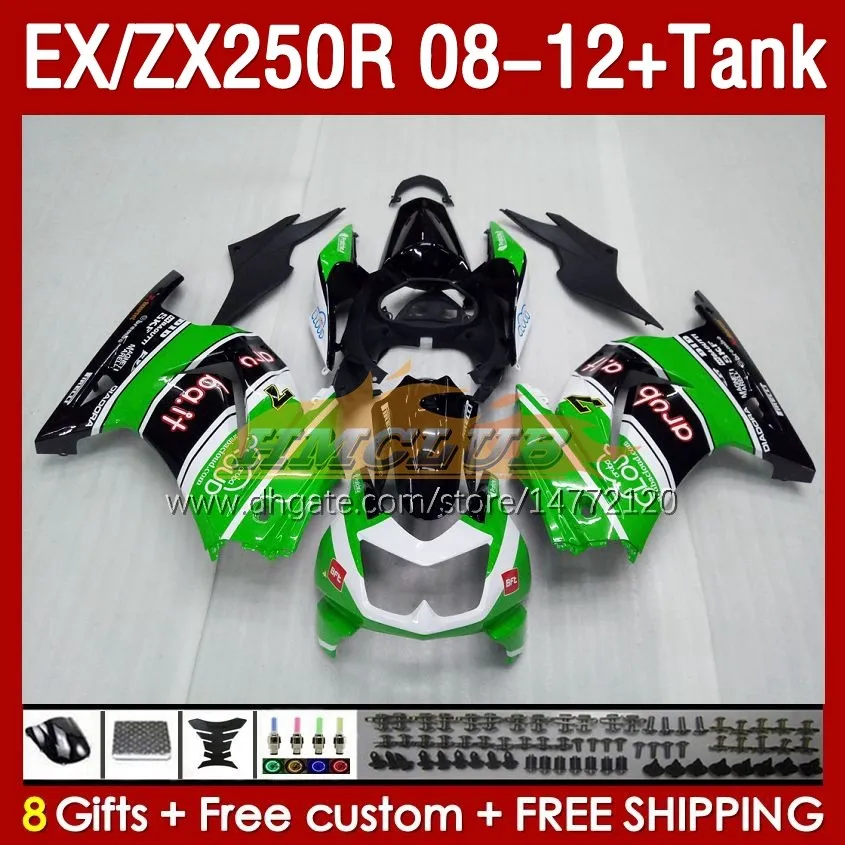 Carene iniezione serbatoio per KAWASAKI NINJA EX250R ZX250R 2008 2009 2010 2011 2012 ZX250 EX250 R 163No.86 ZX-250R 08-12 EX ZX 250R 08 09 10 11 12 OEM Carenatura verde stock