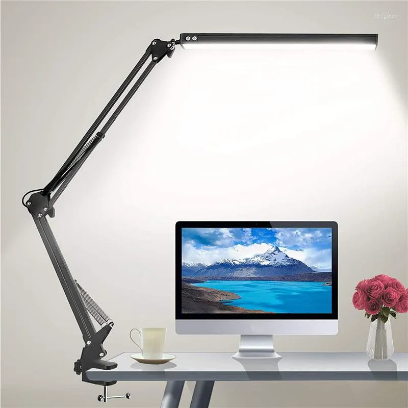 Lampes de table USB LED lecture lampe de bureau en fer forgé bras long pliant chambre chevet éclairage de bureau 3 couleurs gradation en continu 12W