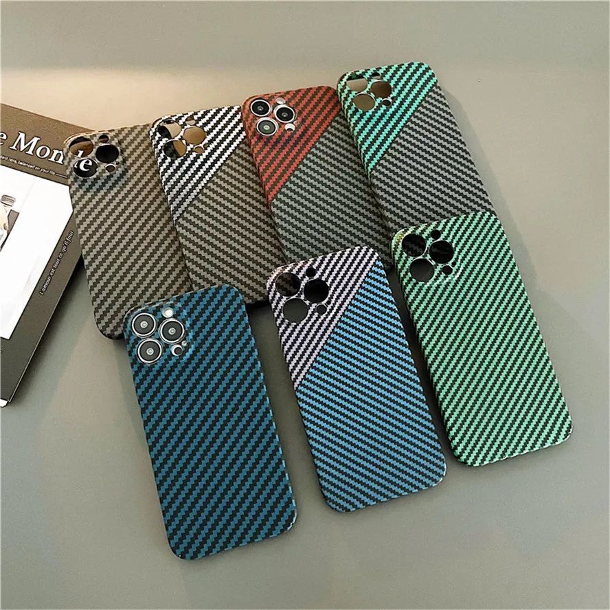 Mobiele telefoons koolstofvezel textuur multicolor all-pack pc harde shell case schokbestendige hoes voor iPhone 14 plus 13 12 11 pro max max