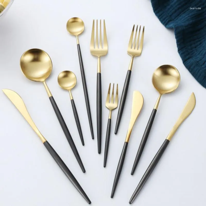 Dinnerware Sets 304 Stainless Steel 1pc Cutlery Set Black Gold Kitchen Silverware Steak Knife Tableware Spoon Fork Chopstick Dropship