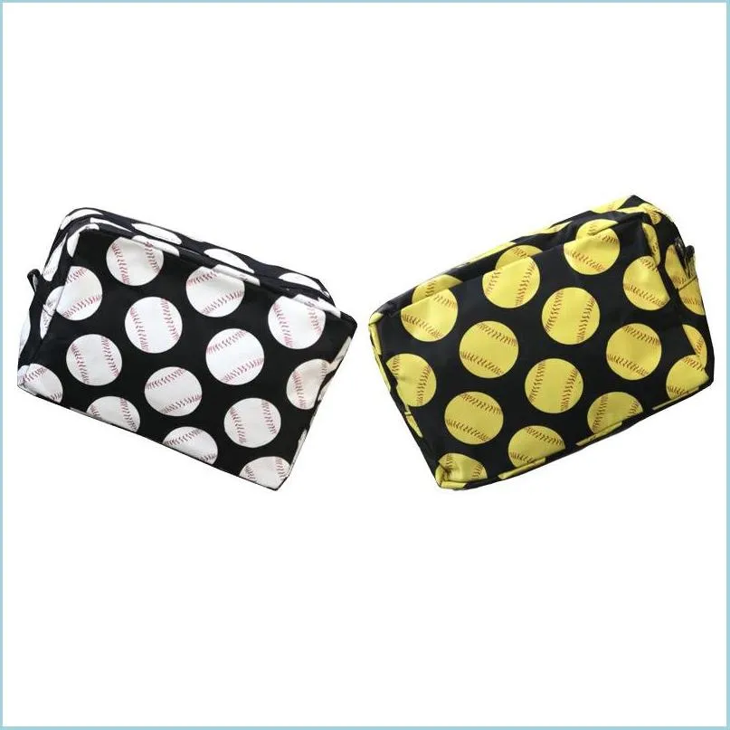 Sacs de rangement Sacs de rangement de grande capacité Noir Jaune Baseball Softball Stockages Sac imperméable à l'eau Sacs cosmétiques en nylon Eco Friendly 8 Dhxgd