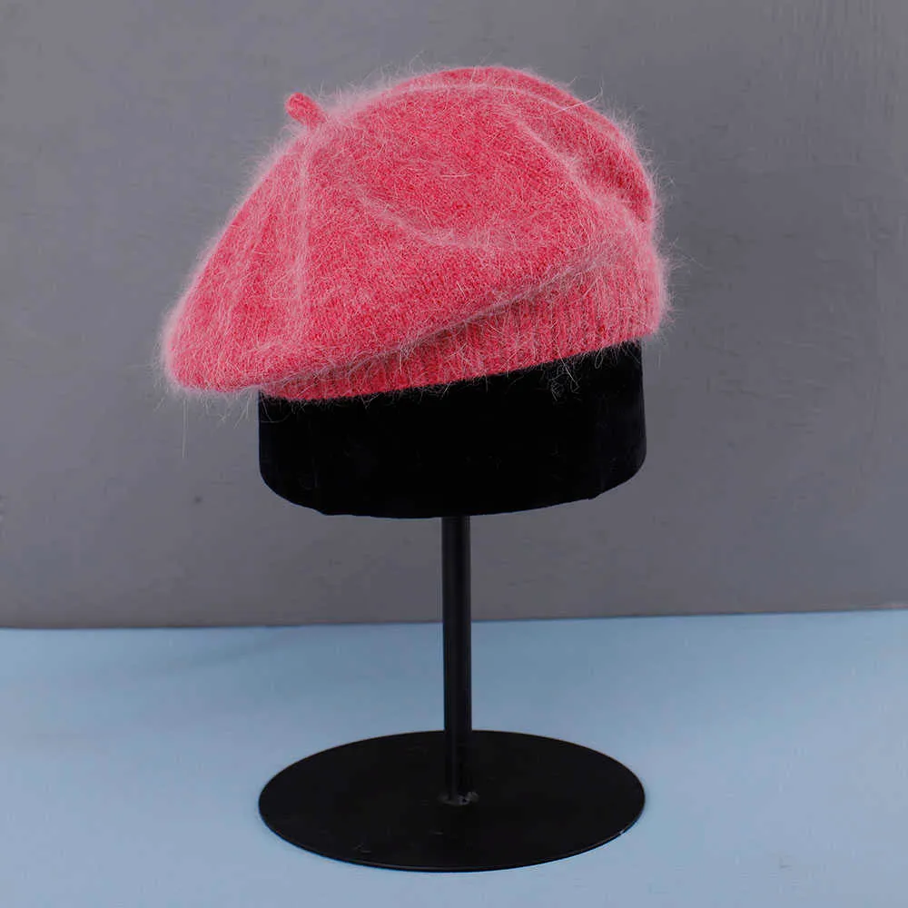 Women\'s Winter Knit Beret Hat Rabbit Hair French Warm Casual Beanie Hat Pink Cheers.US Faux Fur Rabbit Warm Winter Autumn Fashion Beret  main image 3