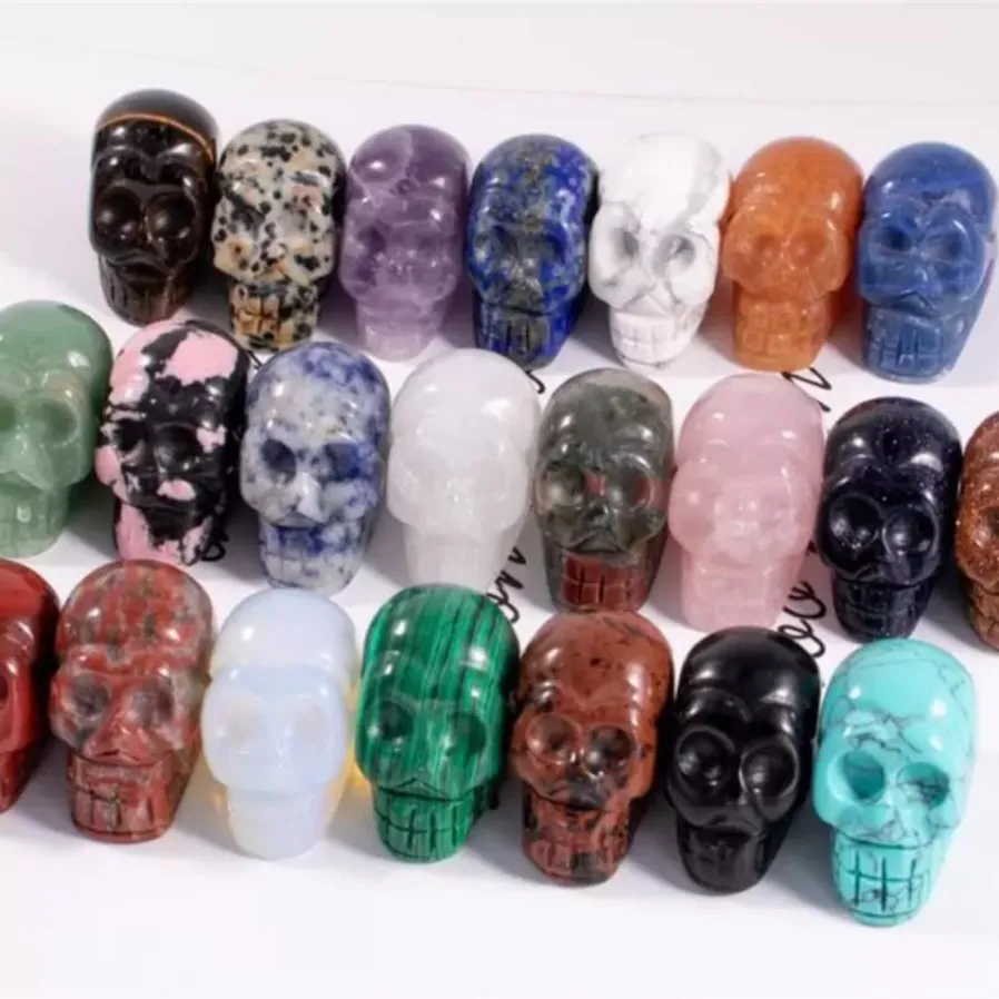 Party Decoration Healing Reiki Halloween 1 Inch Crystal Quarze Skull Sculpture Hand Carved Gemstone Staty Figur Collectible FY7960 AU17