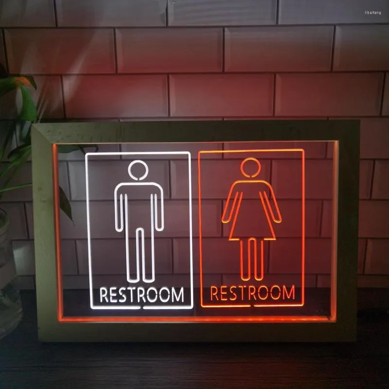 Decoração de festa unissex homens mulheres homens banheiros femininos banheiro banheiro banheiro dupla cor led signo néon pó quadro quarto mesa 3d noite luz