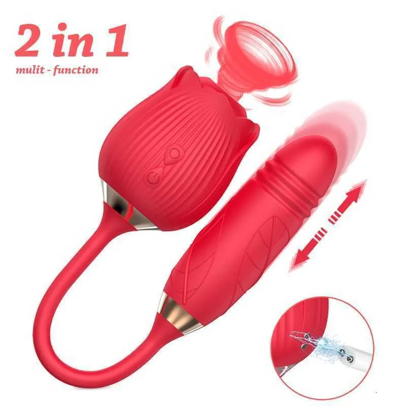 Massaggiatore giocattolo del sesso Hot 2 in 1 Succhiare giocattoli vibratori per le donne Dildo Telescopico Massaggio vaginale Clitoride Orgasmo femminile Prodotto giocattolo del sesso