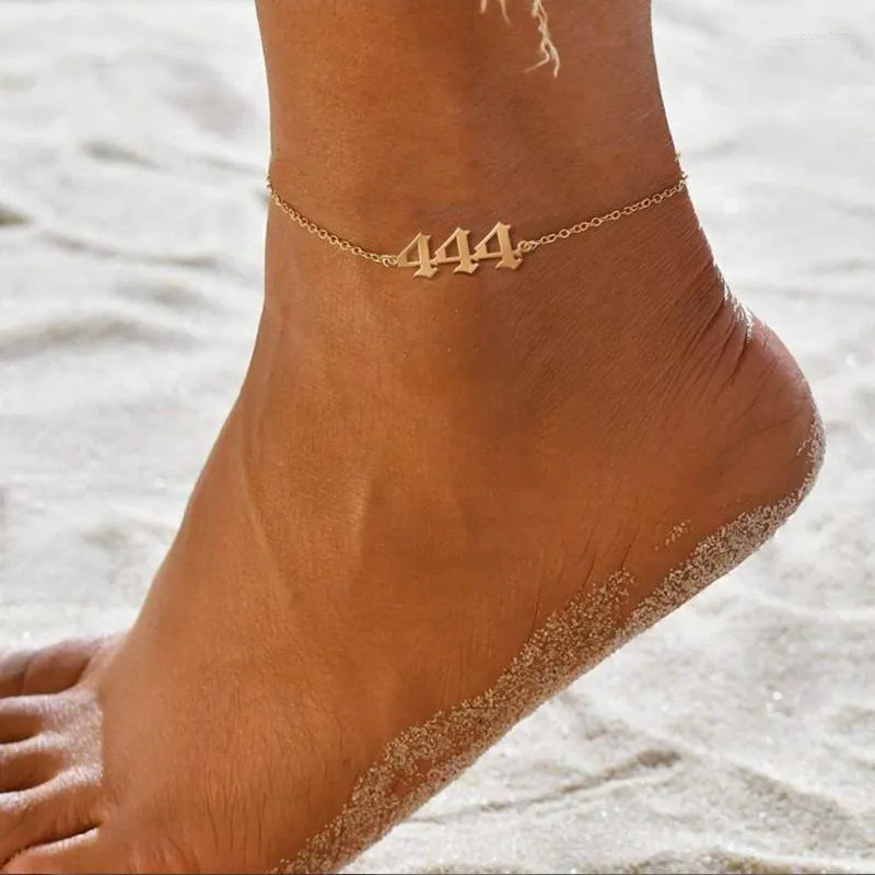 Anklets 111 222 333 444 555 666 777 888 999 Angel Number For Women Stainless Steel Leg Bracelet Beach Foot Goth Jewelry BFF 2022