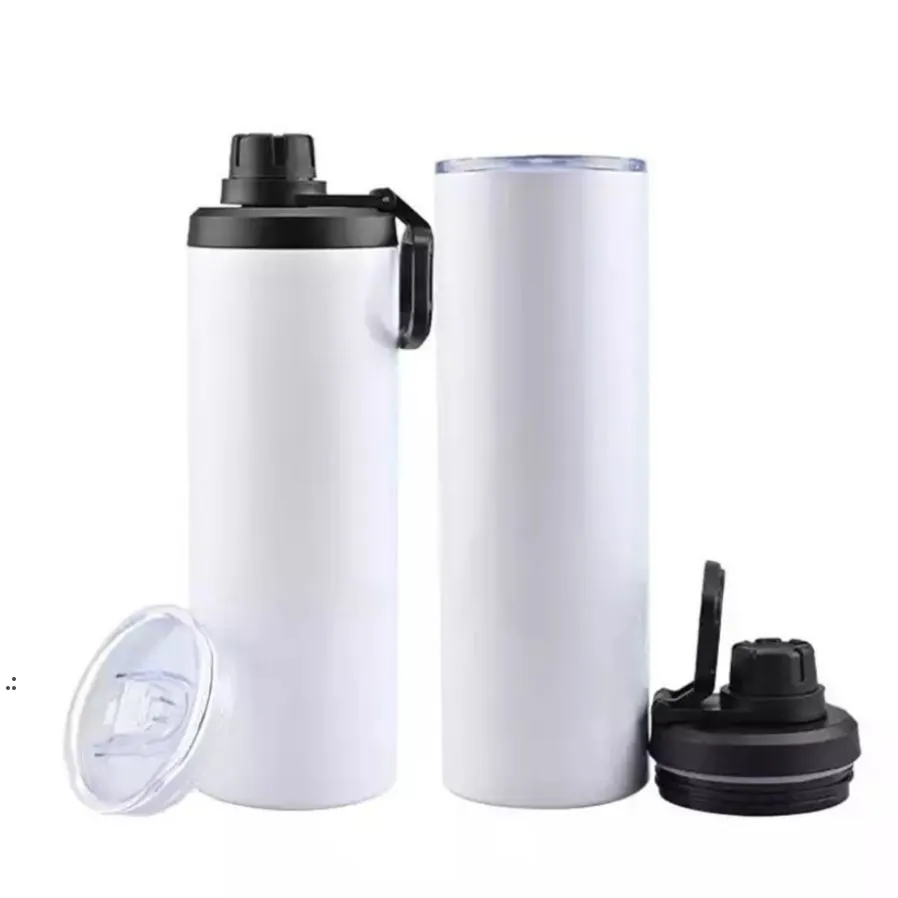 20oz Sublimation Straight Tumbler Double Wall Stainless Steel Vacuum Insulated Cups Bottle With Two Lids Straws BBB16430