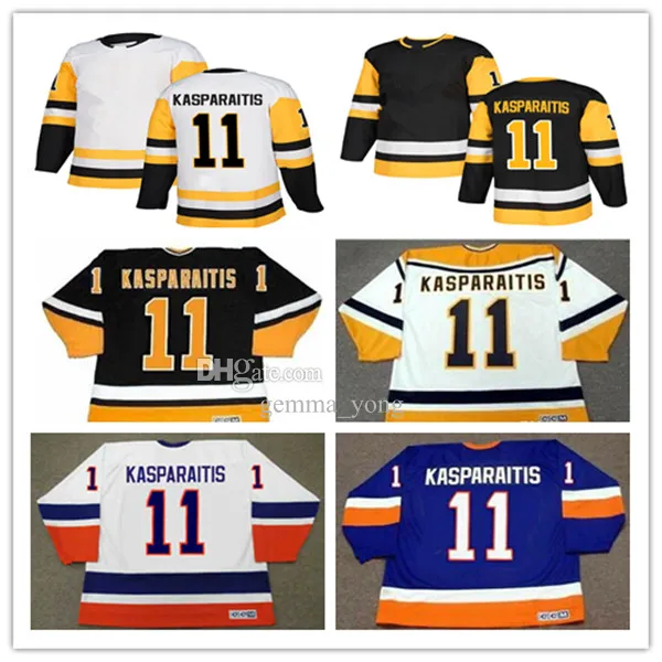 Men Retro 11 DARIUS KASPARAITIS Hockey Jerseys Stitched Black Blue White Home Away Uniforms