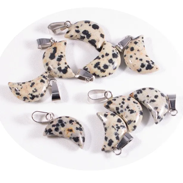 Colares de pingentes de lunas de pedra natural para mulheres cristais de pedras cruas gemony dalmation jasper colar pingente jóias