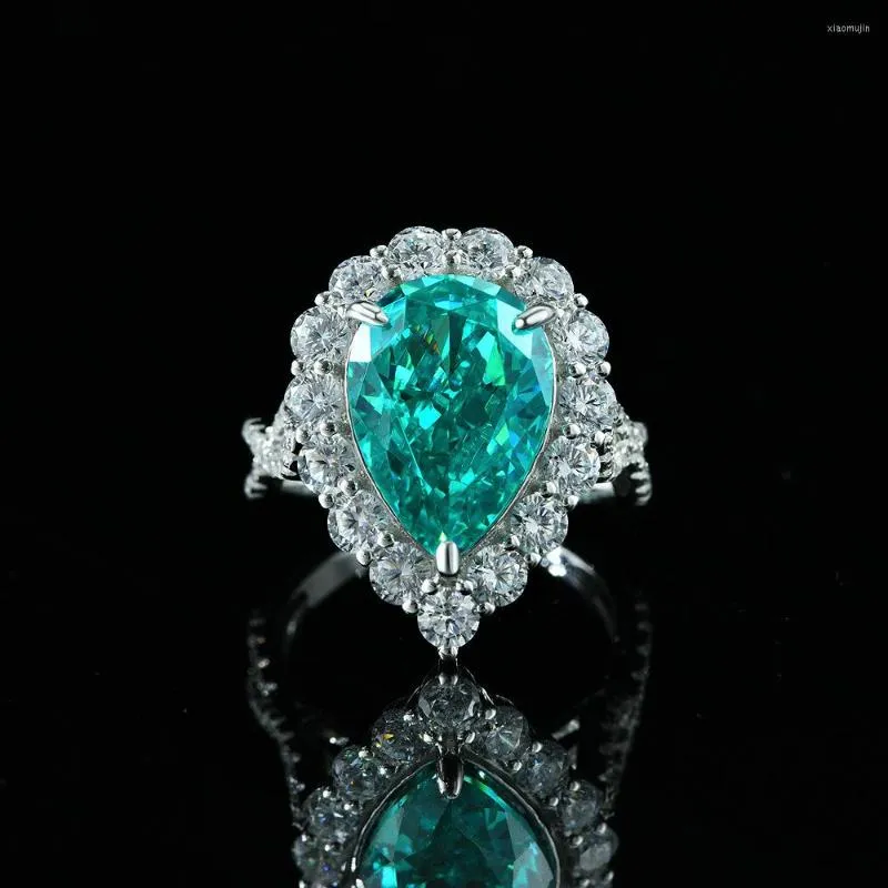 OEVAS 925 Sterling Silver 10 14 Goutte D'eau Synthétique Paraiba Diamant À Haute Teneur En Carbone Pour Les Femmes De Noce Fine Jewelry