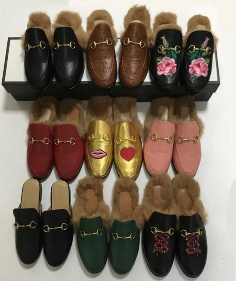 Dames bont slippers muilezels flats su￨de muilezel schoenen luxe ontwerper mode echte lederen loafers schoenen metaal dames casual