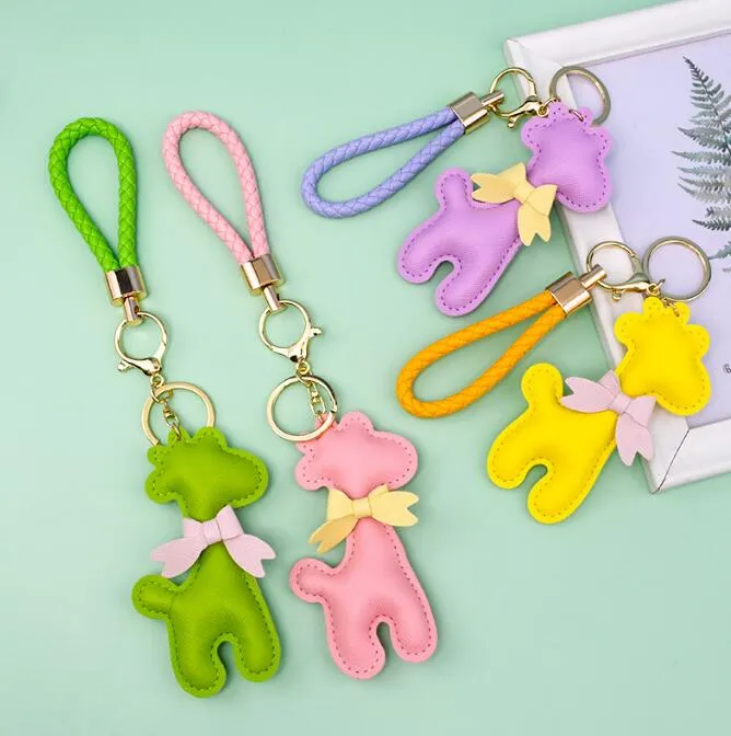 8 Styles Cute Giraffe Keychains Pure Color Bag Decorative Keyring For Kids Love Bow Lanyard Car Animal Keychain