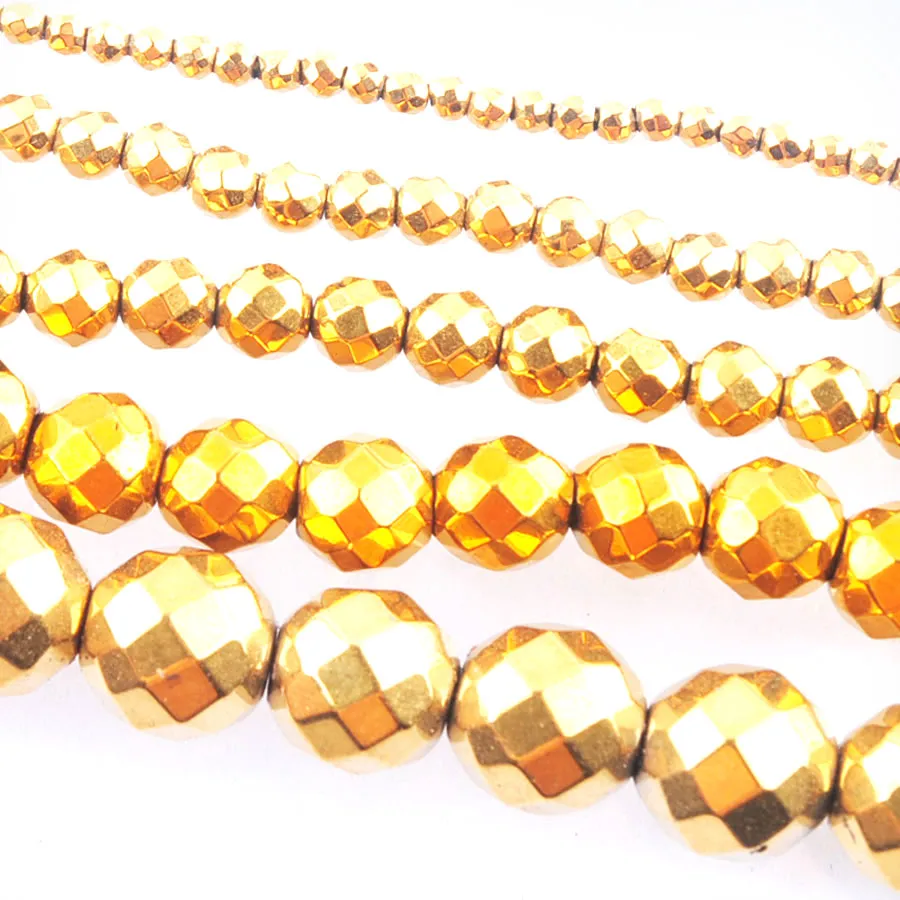 Materiales de hematita de color dorado de Wojiaer cuentas sueltas de piedra para joyas de bricolaje haciendo accesorios de aretes 15 '' 2 3 4 6 8 mm BL323