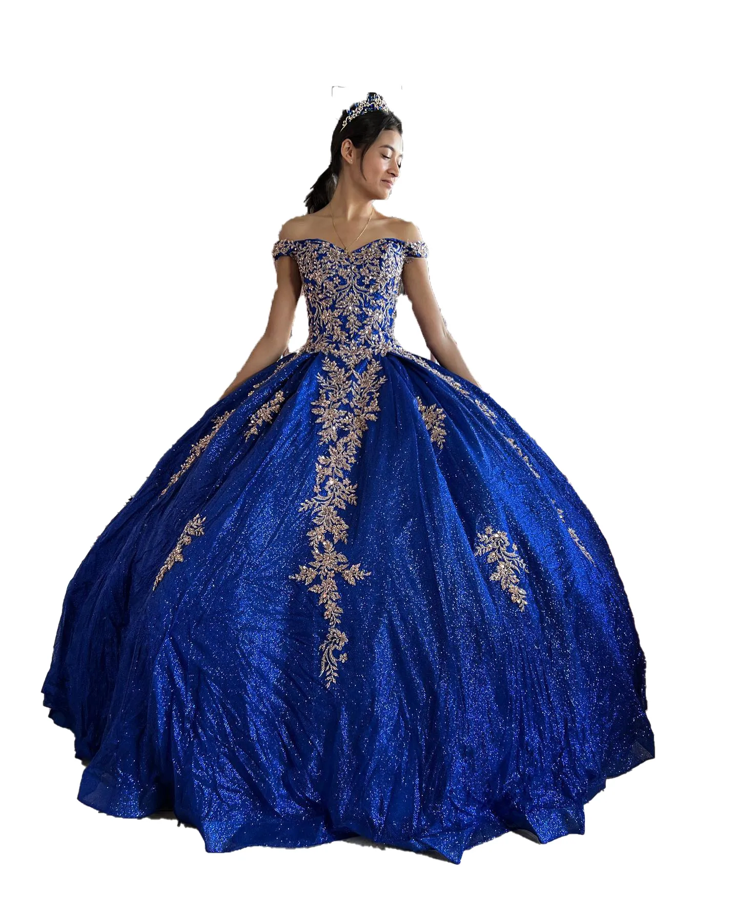 Royal Blue Quinceanera Dress 2023 Glitter Sparkle Off-Shoulder Quince Ball Gown Corset Sweet 16 Birthday Party Prom Vestidos De 15 Anos Special Lace Charro Mexican