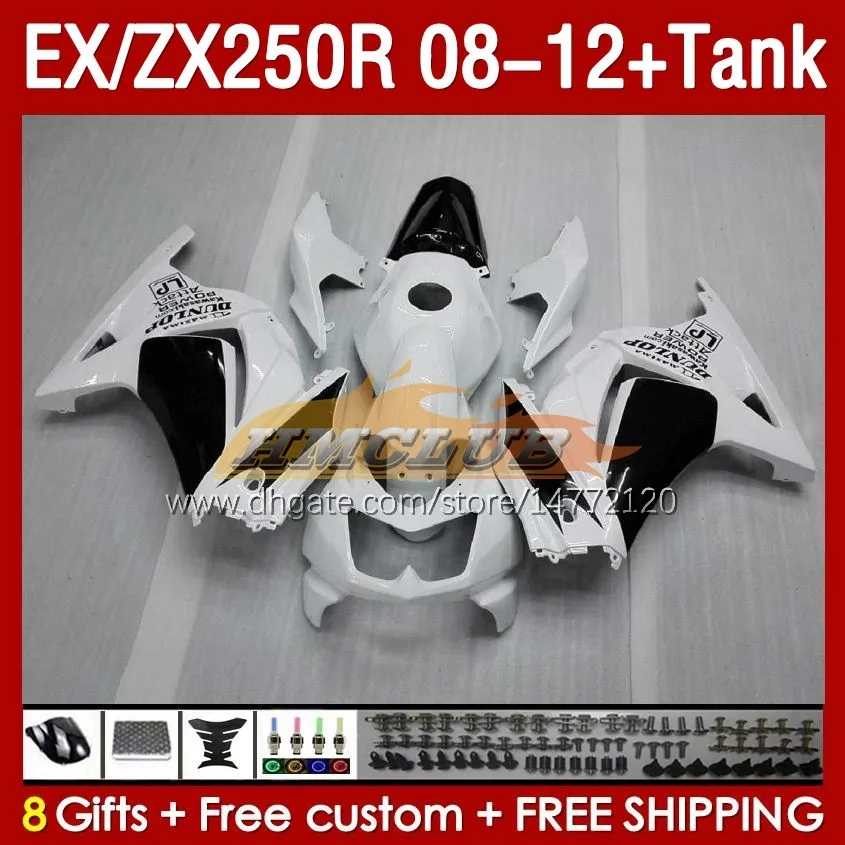 OEM Fairings Tank voor Kawasaki Ninja ZX250R Ex ZX 250R ZX250 EX250 R 08-12 163NO.41 EX250R 08 09 10 11 12 ZX-250R 2008 2009 2010 2012 Injectie Black Wit Zwart Wit Zwart Wit Zwart Wit Zwart Wit