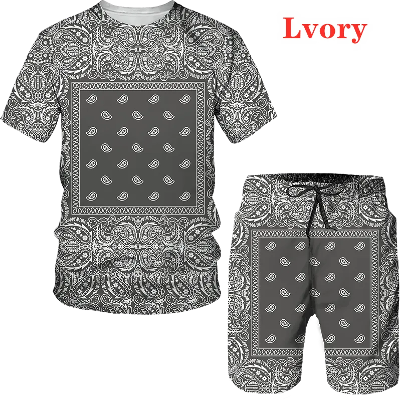 Neues 3D-gedrucktes T-Shirt und Shorts mit Bandana-Muster für den Sommer, lässiger Sportanzug für Männer, Übergröße S-6XL 008