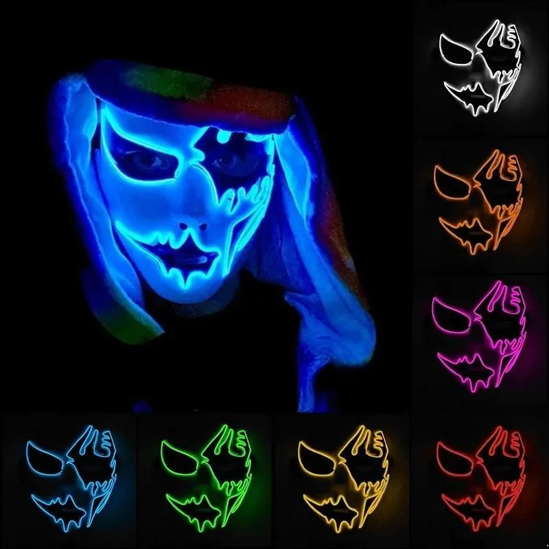 Glowing Face Mask Halloween Decorations Glow Cosplay Coser Masks PVC Material LED Lightning Women Men Costumes FY9585