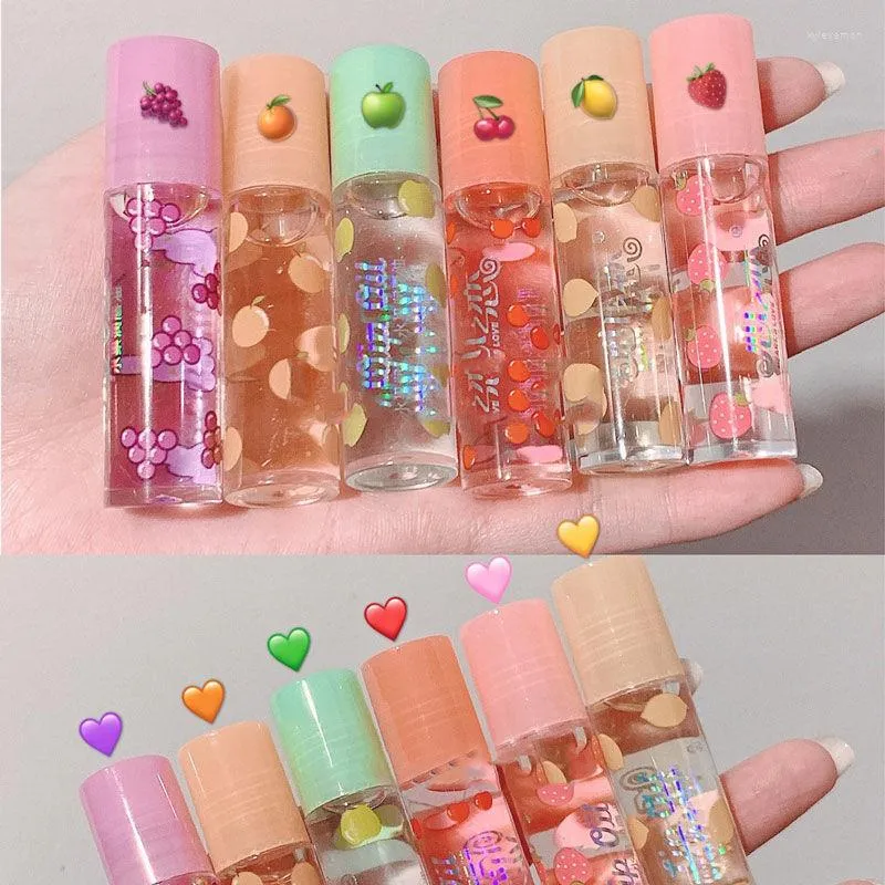 Lip Gloss 6 Colors Roll-on Fruit Oil Moisturizing Mirror Transparent Long Lasting Hydrating Cosmetics