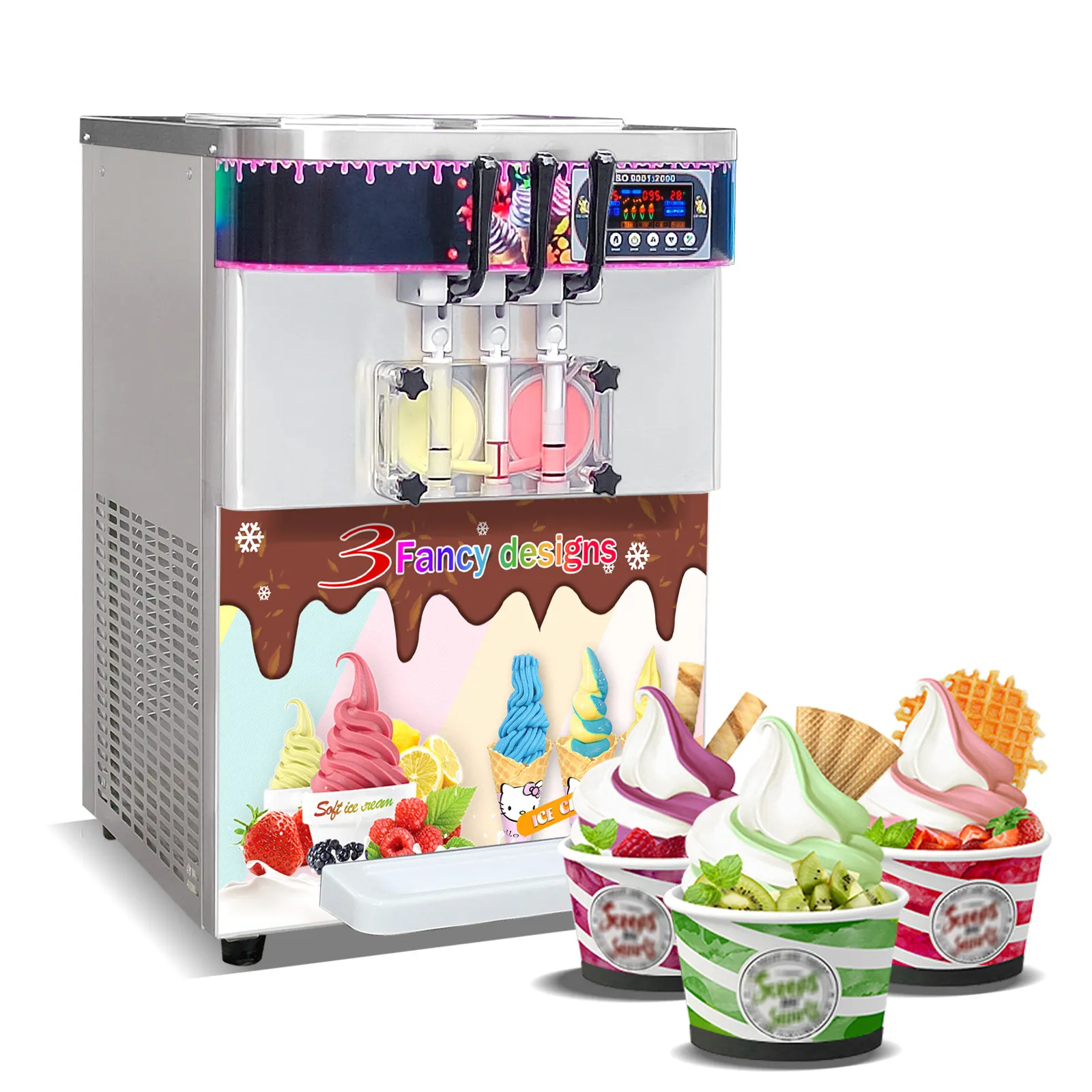 Frete grátis para a porta EUA 3 Flavors Desktop Soft Servic Sirty Machine Kitchen Banchartop iogurte Cream de iogurte