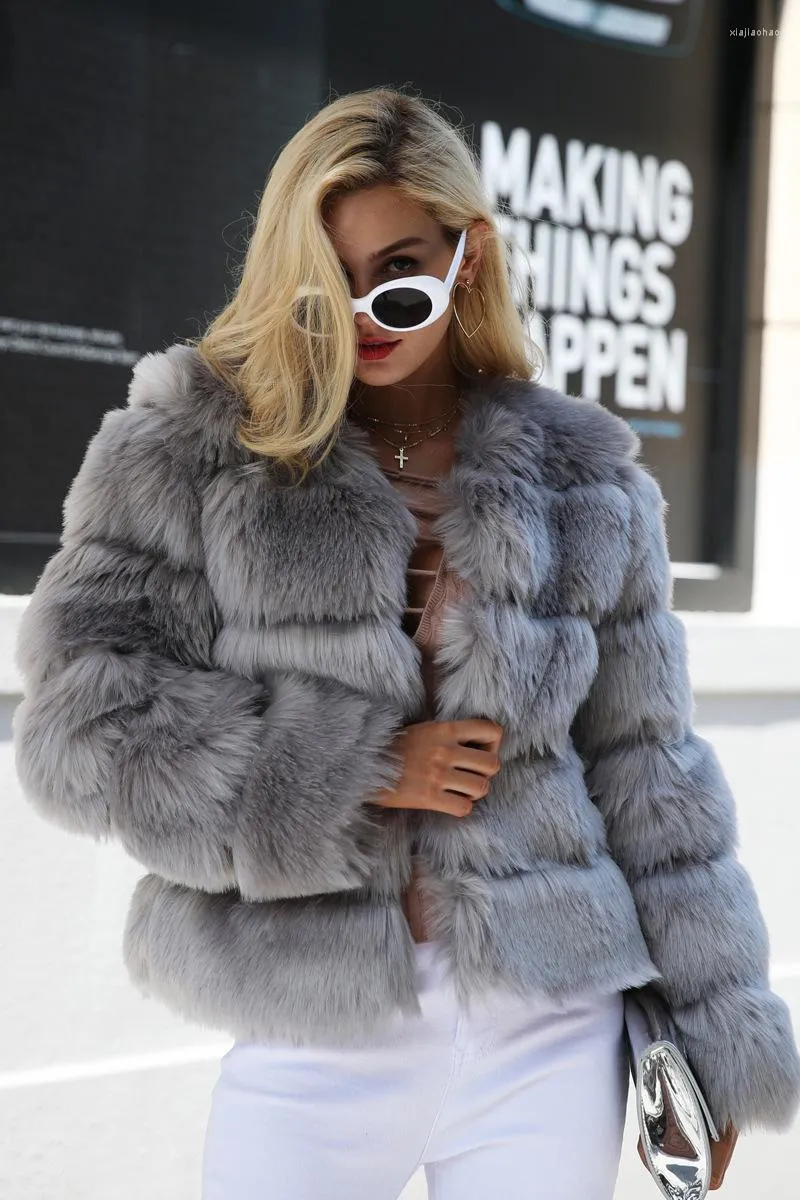 女性の毛皮高品質のフェイクコート女性ファッションエレガントな長袖太い暖かいジャケット毛皮の秋の冬ミンクフェムトップ2022