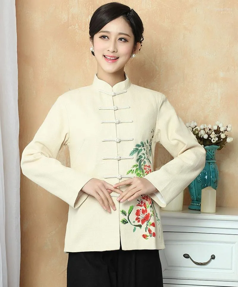 Kvinnans jackor Kvinnors eleganta medel￥lders och ￤ldre kinesiska kvinnor tryckt jacka avslappnad h￶st vinter lotus l￥ng￤rmad bomull