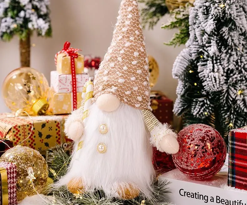 Gnomes Christmas Decorations with LED Light Plush Doll Tabletop Ornaments Winter Holiday Party Home Decor SN4683