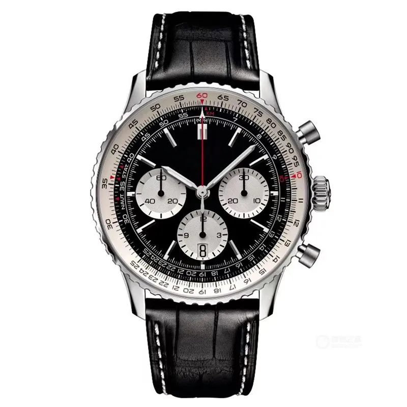Men's quartz watch 50mm leather strap blue black high-quality sapphire watch super bright Montreux luxury belt watches