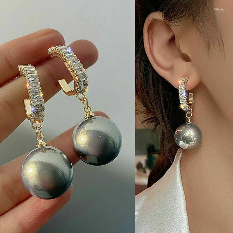 Dangle Earrings Fashion Korean Oversized White Imitation Pearl Drop For Women Bohemian Gray Round Wedding Jewelry Gift