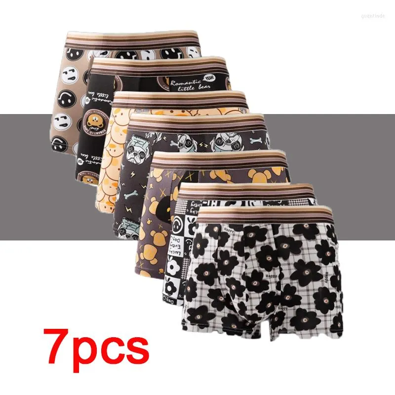 Mutande 7 pezzi / set Boxer Mutandine maschili Pantaloncini intimo uomo Cartone animato Uomo sexy da uomo traspirante Taglie forti comode