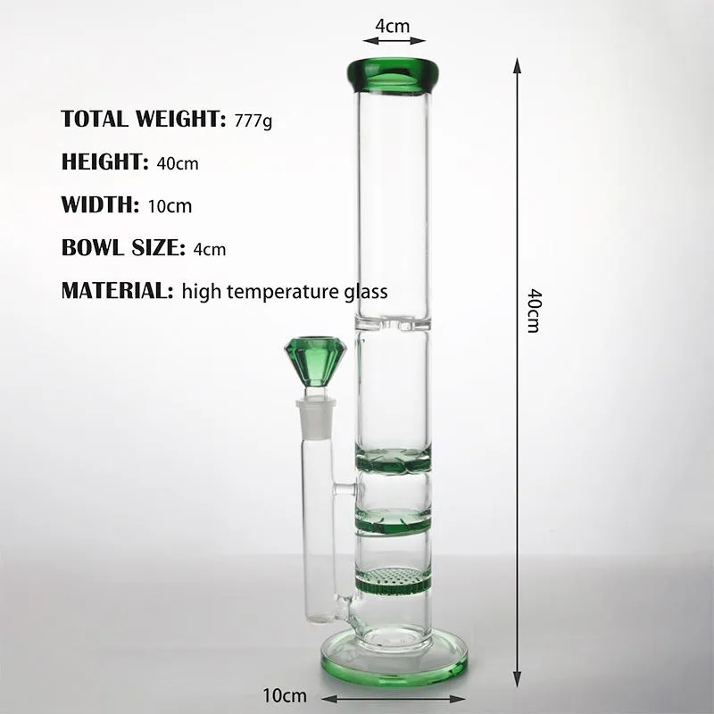 Super Glass Bong Hookah Water Pipes Honeycomb And Cyclone Leaf Three Layer Filtration Bongs Dab Rig Recycler Smoking Pipe 15.7" inches 18.8mm Bowl Joint